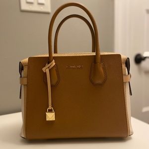 Mercer Medium Two-Tone Pebbled Leather Belted Satchel